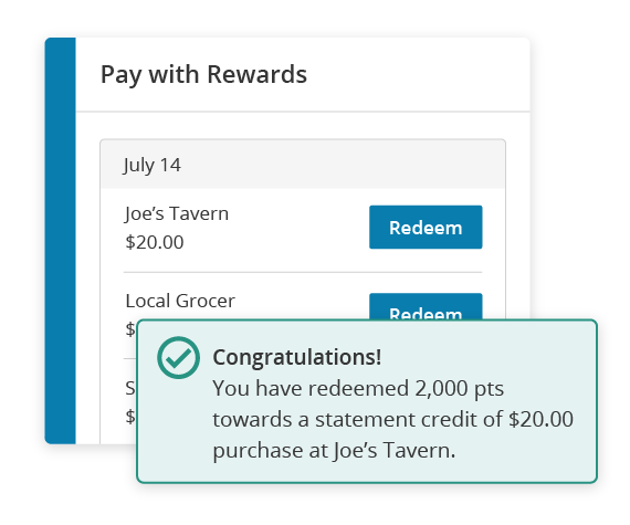 Pay with rewards success alert